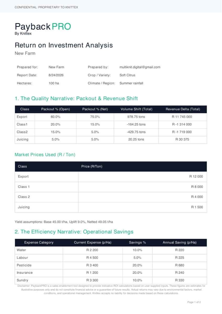 PaybackPRO projection report pages